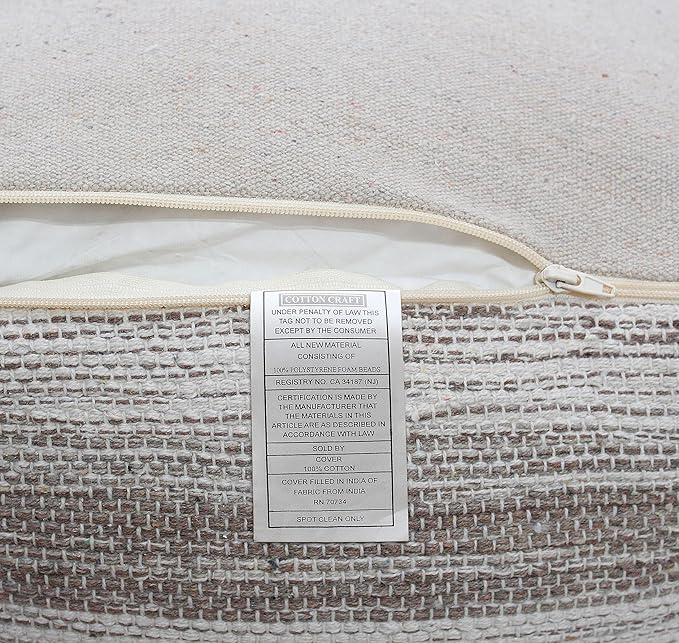 COTTON CRAFT Handwoven Stripe Dhurrie Pouf - Ottoman Foot Stool Bean Bag - Dorm Bedroom Home Décor - Accent Seating - Boho Modern Comfortable Prefilled Cotton Pouf Footrest - 16 inch Square - Grey