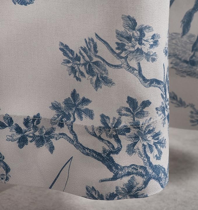 Maison d' Hermine Curtains for Living Room 100% Cotton 124 inch Length One Panel Light Filtering Toile Curtains for Bedroom Windows with Rod and Loop Pockets Drapes (The Miller Denim, 50" W x 124" L)