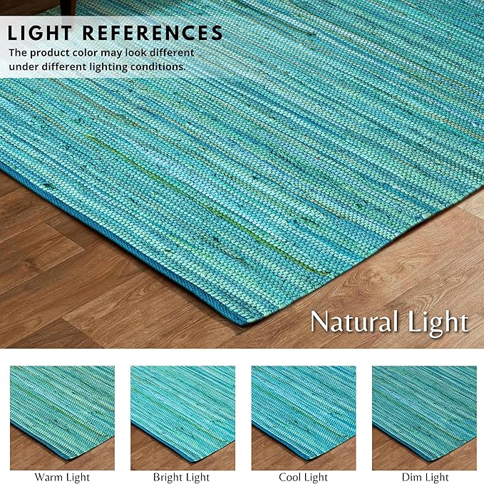 Rug Area Rugs Cotton Teal 3x5 Ft Multicolour Chindi for Livingroom Bedroom Washable RagRug Reversible Farmhouse Kitchen RunnerRug Carpet Area Runner Mat for Hallway, Entryway
