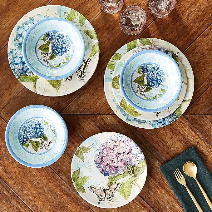 Hydrangea Garden 12 pc Melamine Dinnerware Set, Service for 4