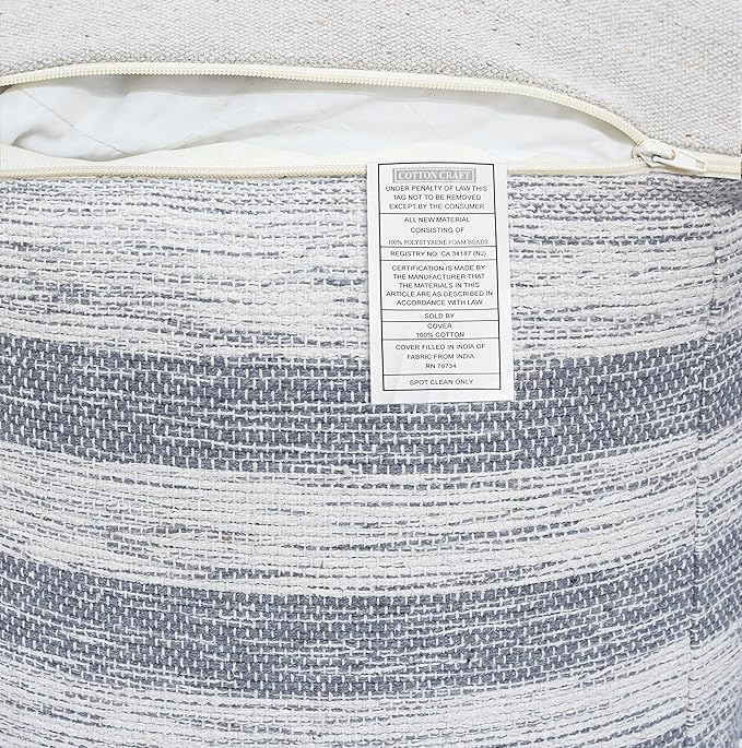 COTTON CRAFT Handwoven Stripe Dhurrie Pouf - Ottoman Foot Stool Bean Bag - Dorm Bedroom Home Décor Accent Seating - Boho Modern Comfortable Prefilled Cotton Pouf Footrest - 16 inch Square - Blue