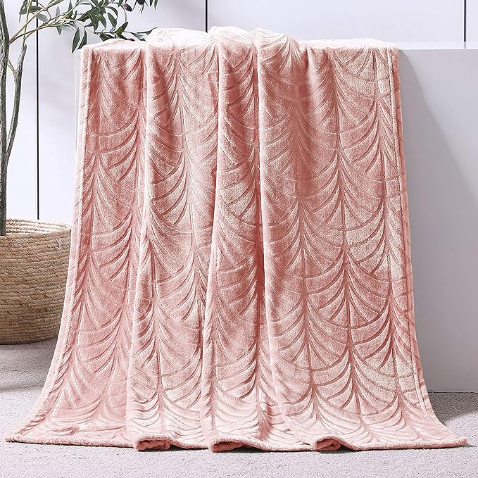 Whale Flotilla Flannel Fleece Throw Blanket for Couch, Soft Fluffy Velvet Sofa Blanket with Decorative Vintage Pattern for All Season, Warm and Lightweight, 50x60 Inch, Pink