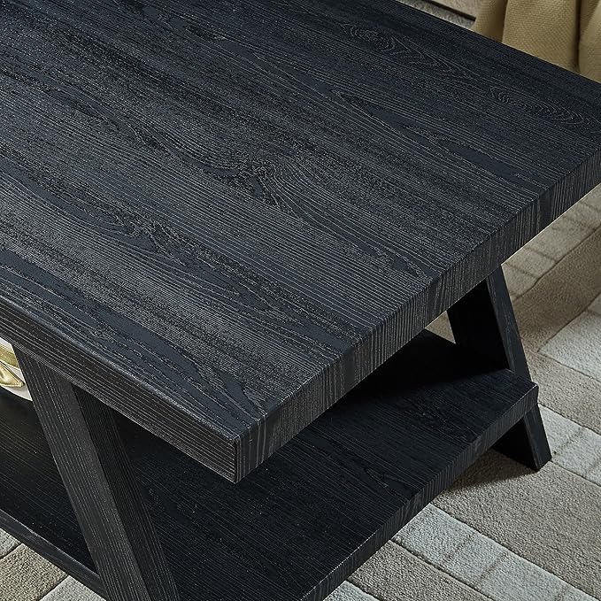 Roundhill Furniture Athens Contemporary Replicated Wood Shelf End Table in Black Finish