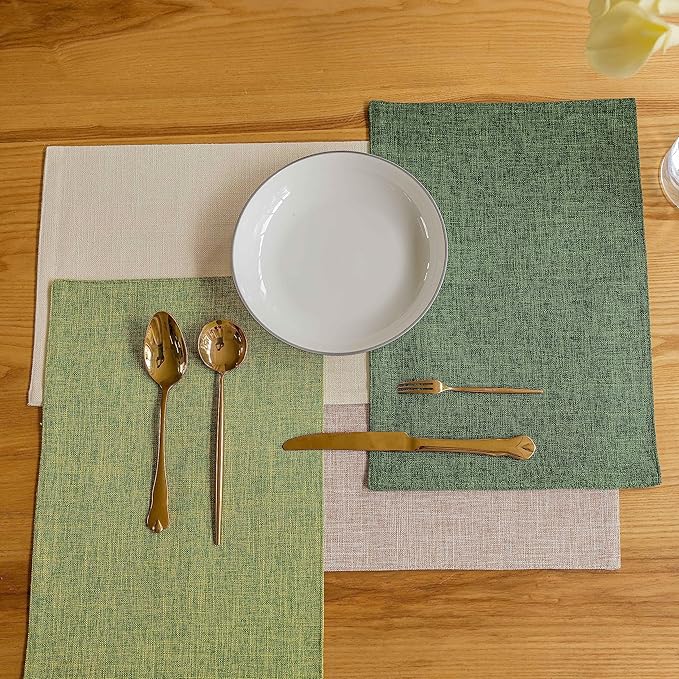 Demetex Sage Green Placemats Set of 4 Linen Textured Table Place Mats Heat Resistant Fabric Plate Mats for Party Holiday Dining Kitchen, Lime Green