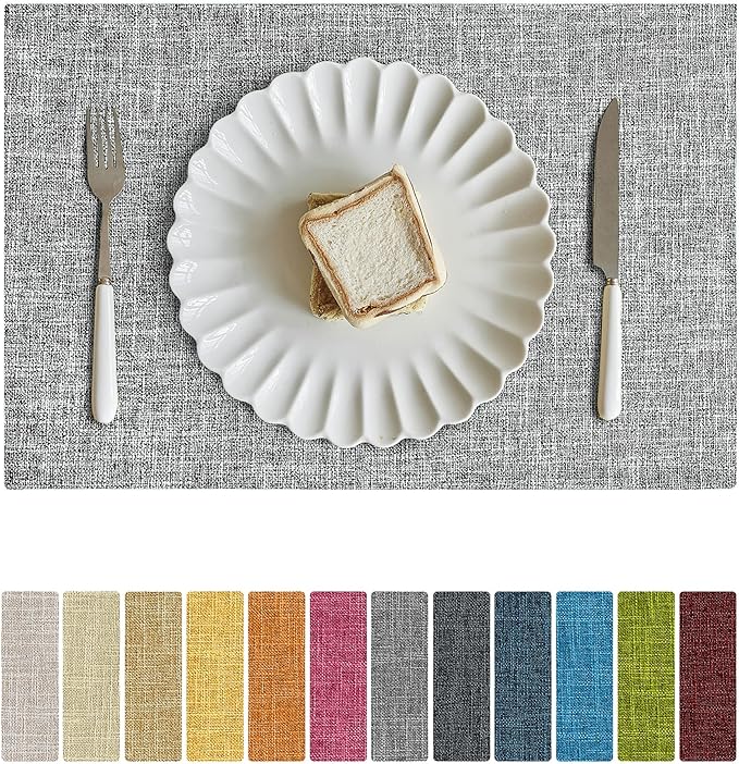 Faux Linen Placemats Set of 8 – 12x18 Inch Heat-Resistant Table Mats