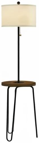 Floor Lamp with Table - Mid-Century Modern Nightstand or Side Table with USB Port and Hairpin Legs - Standing Light with Shelves by Lavish Home