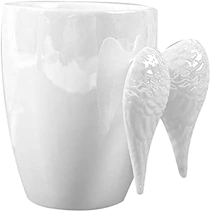 230ml Angel Wings Coffee Mug, Novelty Colorful Ceramic Cup with Angel Wing Handle, Gift for Mother's Day | Christmas | Birthday | Bridal Engagement | Wedding (White Handle)