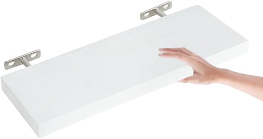 Floating Shelves for Wall, 16*6*1inch Wood Wall Mounted Shelves for Room Decor, Repisas Flotantes for Book Bathroom Bedroom Storage, Renter Friendly Shelves with Invisible Brackets (White)