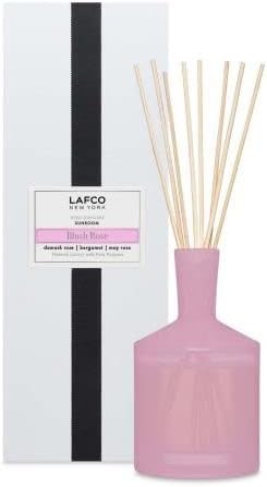 LAFCO New York Classic Reed Diffuser, Blush Rose - 6 oz - Up to 3 Months Fragrance Life - Reusable Glass Vessel - Natural Wood Reeds - Made in The USA