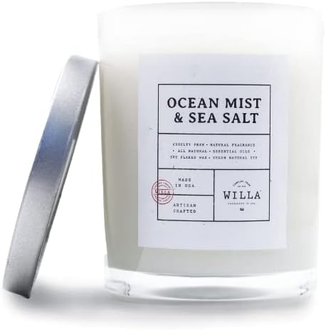 Willa Ocean Mist & Sea Salt Highly Scented Candle - All Natural Soy Wax Luxury Candles Made in The USA with Essential Oils - Best for a Home/Aromatherapy/Gift/Spa/Bathroom 9oz Jar Candle