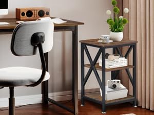 End Tables Living Room Set of 2 Farmhouse, Side Table with Storage Shelf, 16" W x 12" D x 24" H, 3 Tier Side Table Set of 2, X-Shaped Night Stands for Bedrooms, Coffee Table