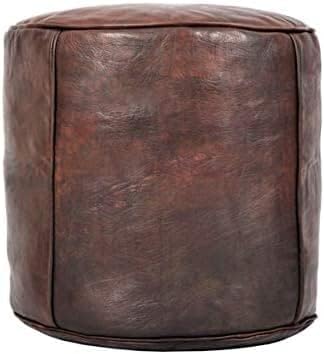Unstuffed Genuine Brown Leather Pouf | Moroccan Ottoman Footstool, Footrest Cover | Super Soft Handmade Ottoman Pouf Comes in 18x16 inches