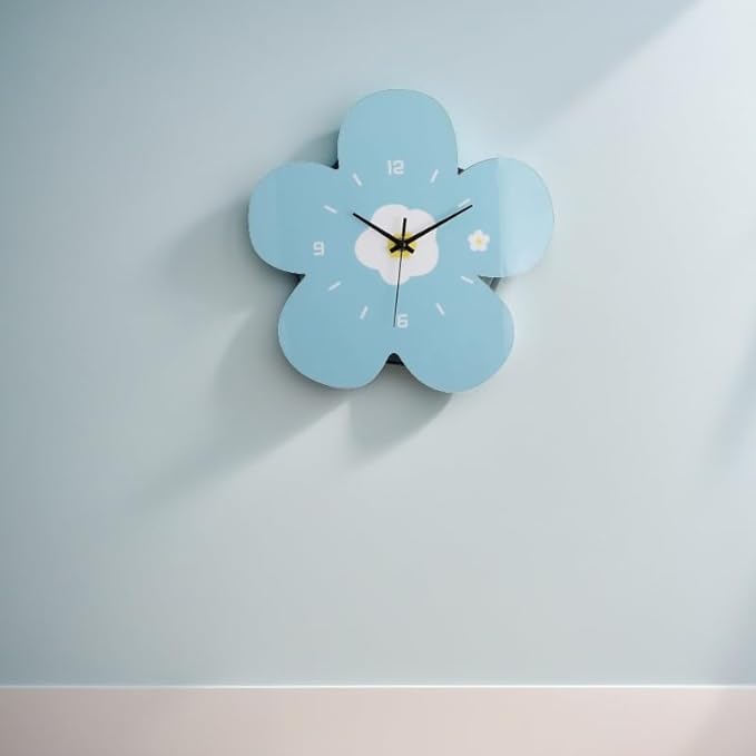 12 Inch Blue Flower Wall Clock Petal Design Wall Clock Silent Non Ticking Clock Creative Clock Quartz Battery Powered Arabic Numerals Decorative Home Living Room Size:33.5 * 29.5CM