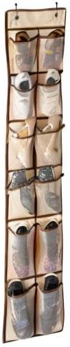 KEEPJOY Over The Door Shoe Organizer,Hanging Shoe Organizer 12 Mesh Pockets Shoe Organizer for Closet,Works Well for Men and Woman Kids Shoes Storage, 57.5×12.6inch(Beige)
