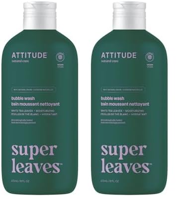 ATTITUDE Bubble Bath, EWG Verified, Plant and Mineral-Based, Dermatologically Tested, Vegan Body Care Products, White Tea Leaves, 16 Fl Oz (Pack of 2)