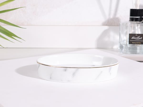 Soap Dish, Ceramic White Marble Soap Holder Soap Bar Holder, Oval Soap Dish for Shower Bathroom Kitchen Sink, Easy Clean, ANTIS'S HOME