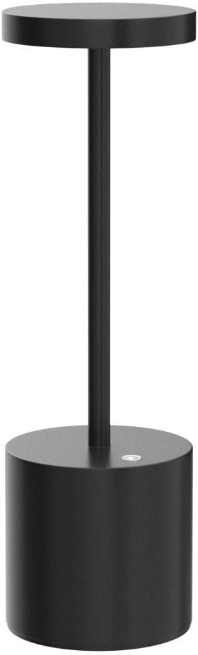 LED Cordless Table Lamp,Rechargeable 3 Color Stepless Dimming Battery Operated Lamp,Metal Portable Indoor and Outdoor Night Light,for Home Office/Living Room/Restaurant/Study.(Black)