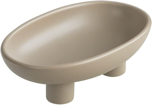 WENSHUO Three-Legs Ceramic Fruit Bowl for Kitchen Counter, Decorative Bowl for Table Décor, 10-inch Oval Large Bowls for Breads (Coconut Café)