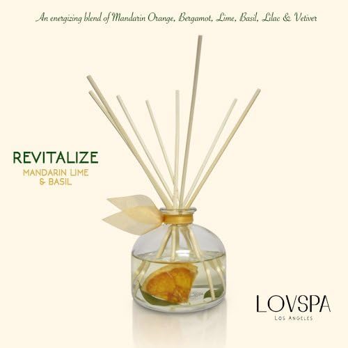 LOVSPA REVITALIZE Mandarin Lime & Basil Reed Diffuser - an Energizing Blend of Mandarin Orange, Bergamot, Lime, Basil, Lilac & Vetiver - Great Kitchen Scent & Nice Home Gift Idea