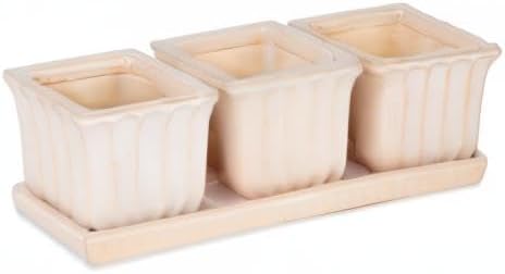 DII Ceramic Planter Collection Herb Pot Set, White Square, 12x4x4