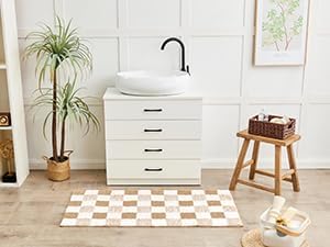 CozeCube Checkered Bath mats for Bathroom Non Slip, Fluffy Absorbent Microfiber Bath mat Washable, Aesthetic Bathroom Rugs, Cute Bath mat for Shower Sink, Beige, 24" x 16"