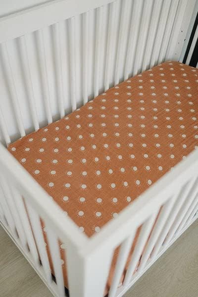 Sunshine Muslin Crib Sheet by Mebie Baby, Soft and Breathable Bed Sheets for Babies, Modern Neutral Bedding for Cribs, Standard Crib Mattress Fitted Sheet, Great for Boy or Girl Room or Nursery