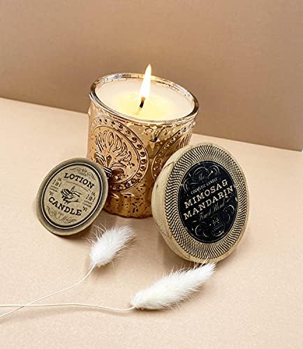 Lotion Candle - Mimosa and Mandarin Scented Massage Candles for Self Care, 5 Oz. Soy Wax Candle with Essential Oil Blends, Coconut Oil, and Vitamin E, 35 Hour Burn Time