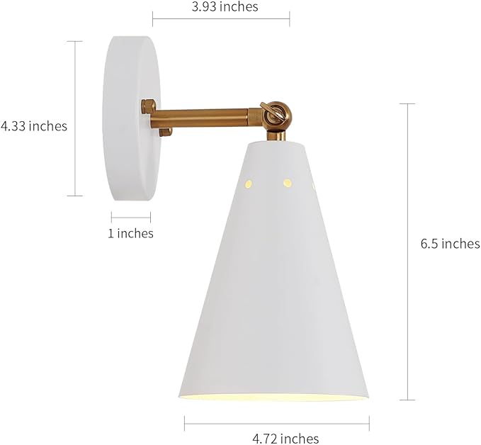 White Wall Sconces Set of Two, Modern Sconces Light Fixtures Hardwired with Metal Shade,Indoor Decor Arm Swing Lamp for Hallway,Bedroom,Living Room,Reading,Bedside,Kitchen,Nightstand