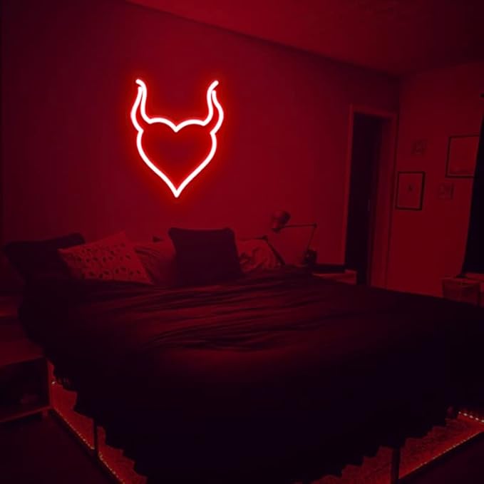 Devil Heart Neon Sign,Red Neon Heart for Bedroom,Halloween USB Powered LED Light Wall Decor,Demon Aesthetic for Party-10" Red