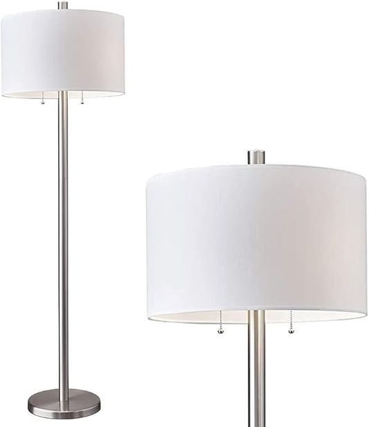 Adesso 4067-22 Boulevard Floor Lamp, 61 in., 2 x 100 W Incandescent/26W CFL, Brushed Steel Finish, 1 Tall Lamp