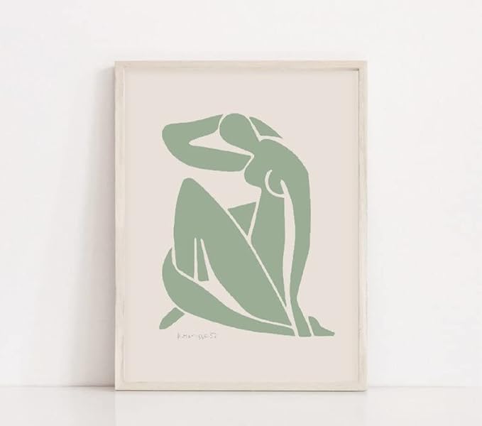Unframed Sage Green Wall Art Set of 3,12x16IN Abstract Matisse Wall Decor,Quality Canvas Prints Posters Decoration for Bathroom Living Room Bedroom