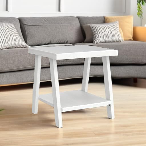 Roundhill Furniture Athens Contemporary Wood Shelf End Table, White