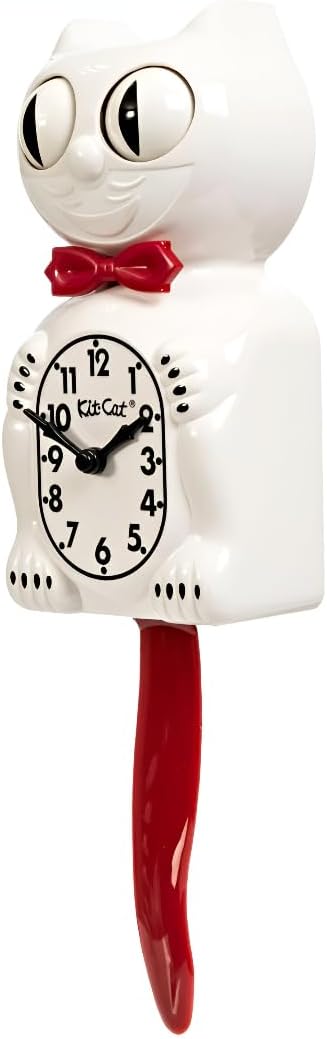 Kit-Cat Clock® Limited Edition Candy Cane Red - Retro Cat Clock with Moving Eyes and Tail, Battery Operated, Made in USA