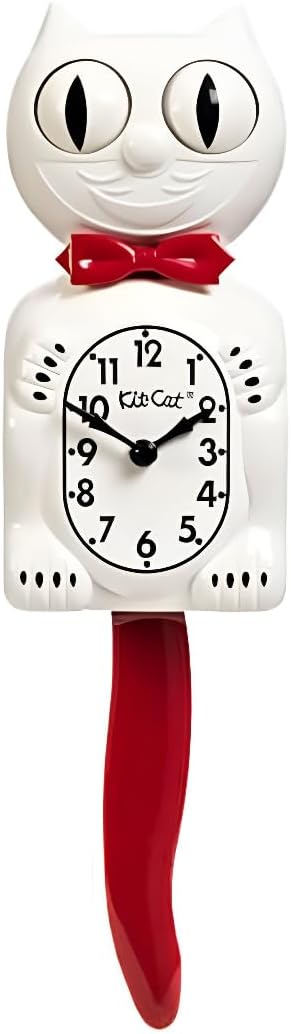 Kit-Cat Clock® Limited Edition Candy Cane Red - Retro Cat Clock with Moving Eyes and Tail, Battery Operated, Made in USA