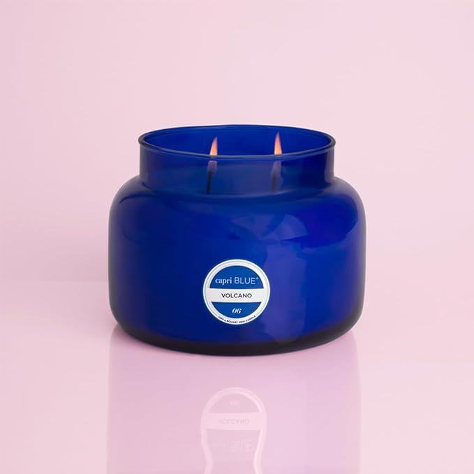 Capri Blue Volcano Scented Candles - Luxury Three Wick Candles for Home Scented with Tropical Fruit & Sugared Citrus - Soy Wax Blend - Jumbo Blue Color (48 oz)