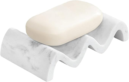 Luxspire Marble Shower Soap Dish - Self-draining Soap Tray, Sponge Holder - White