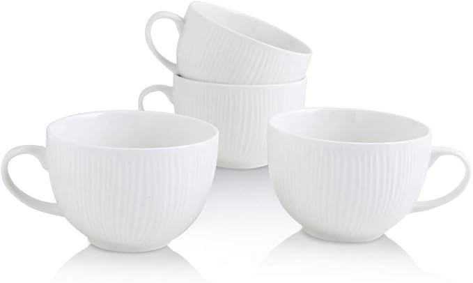 KOOV Jumbo Soup Mug, Soup Bowls with Handles Microwave Safe, Ceramic Soup Mugs with Handles, Jumbo Mug Set of 4, 24 Ounce (White)
