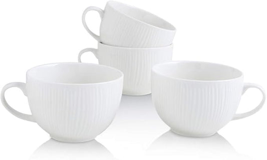 KOOV Jumbo Soup Mug, Soup Bowls with Handles Microwave Safe, Ceramic Soup Mugs with Handles, Jumbo Mug Set of 4, 24 Ounce (White)