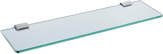Glass Bathroom Shelf Wall Mounted 13.77 inches Tempered Glass Stainless Steel Tempered Transparent Glass with Chrome Bracket for Bathroom Bedroom Kitchen Balcony