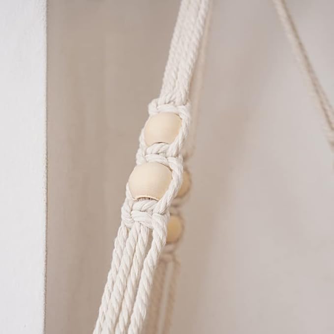 Macrame Wall Hanging Shelf Tassel Woven Macramé Shelves,Boho Wall Hanging Shelves for Small Plants Photo Frames,Home Living Room Bedroom Balcony Decor (3T)