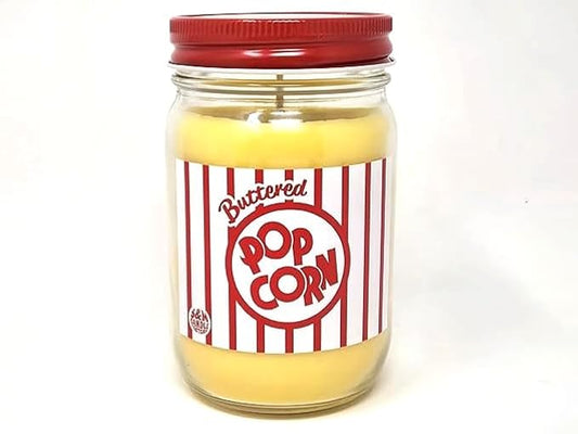 Buttered Popcorn Candle ~ Premium 100% All Natural Soy Candle ~ Movie Night Candle ~ Highly Scented (14oz Mason Jar)