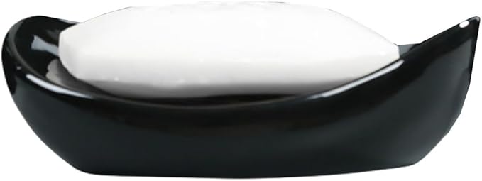 Ceramic Soap Dish Holder, for Bathroom,Tub and Kitchen Sink (Black)
