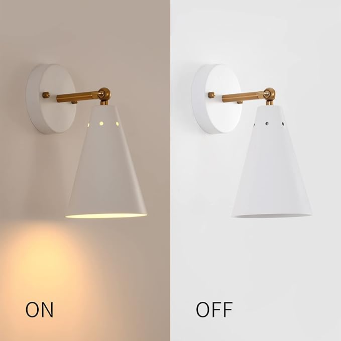 White Wall Sconces Set of Two, Modern Sconces Light Fixtures Hardwired with Metal Shade,Indoor Decor Arm Swing Lamp for Hallway,Bedroom,Living Room,Reading,Bedside,Kitchen,Nightstand