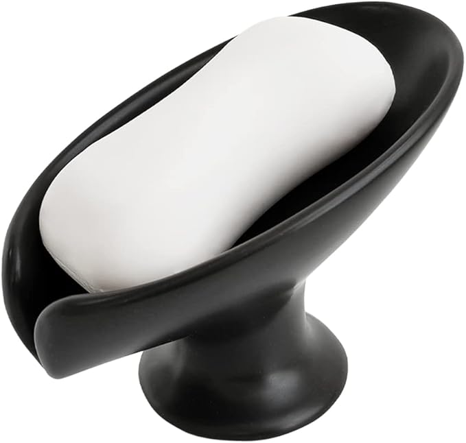 Leaf-Shape Ceramic Soap Dish, Gold Marble Pattern, Easy to Clean, Self Draining Soap Holder, Keeps Soap Dry (Black)