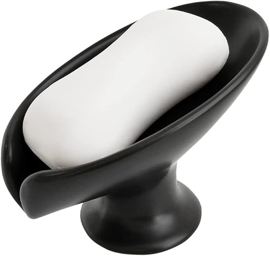 Leaf-Shape Ceramic Soap Dish, Gold Marble Pattern, Easy to Clean, Self Draining Soap Holder, Keeps Soap Dry (Black)