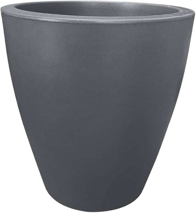 Elly Décor 17 inch Planter for Garden with Drainage, Large Round, Lightweight & Extremely Durable, Deck Indoor/Outdoor Plastic Pot, 17"x15"x9", Light Grey