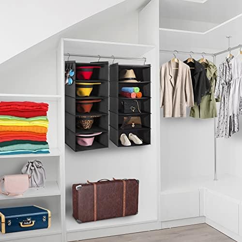 Hat Rack for Closet Hanging Organizer Fedora, 2 Pack 10 Shelves Organization, Cap Storage Cowboy Wide Brim Sunhat XL Holder Easy to Install (Black)