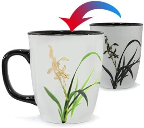 Funny Ceramic Magic Heat Color Changing Coffee Mug with Orchid Printing for Women Personalized White Green Tea Cup Large Mugs for Mom,Girl, Grandma and Man 16 oz
