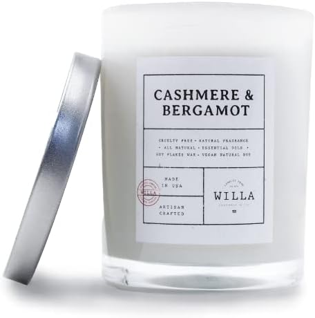 Willa Cashmere & Bergamot Highly Scented Candle - All Natural Soy Wax Luxury Candles Made in The USA with Essential Oils - Best for a Home/Aromatherapy/Gift/Spa/Bathroom 9oz Jar Candle