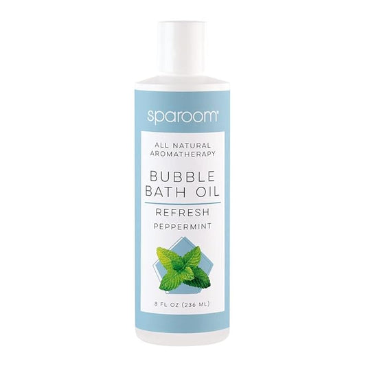 SpaRoom All Natural Hydrating and Nourishing Aromatherapy Foaming Bubble Bath Oil with Jojoba Oil, Olive Oils and Aloe, 8 oz, Refresh-Peppermint